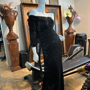Fashion Nova Black Sequin Off-Shoulder Gown